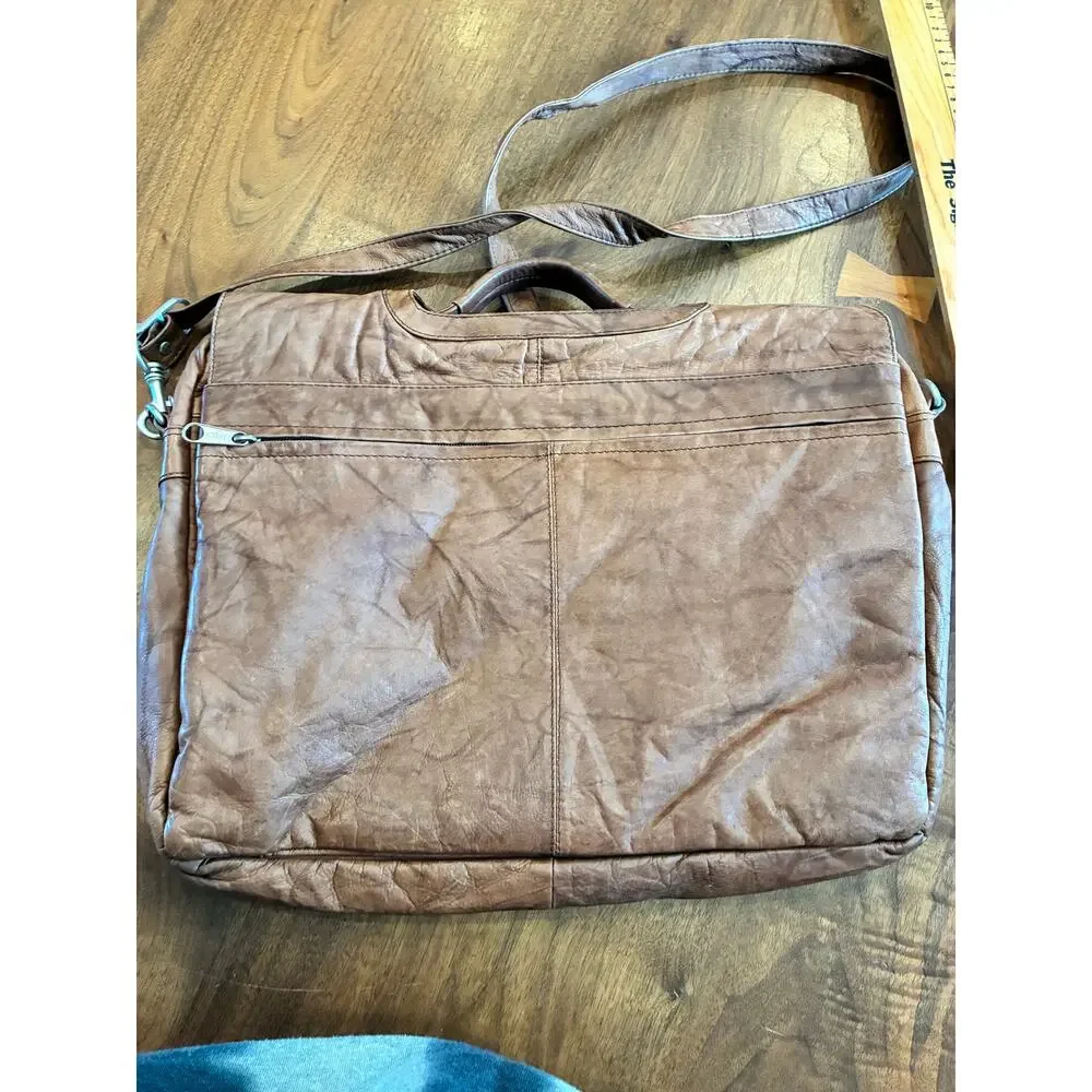 Genuine Leather brown messenger bag office tote briefcase very soft leather